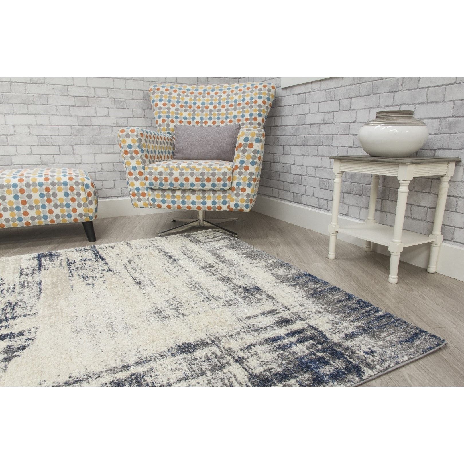 Navy Cream Abstract Modern Rug - Callisto Accents