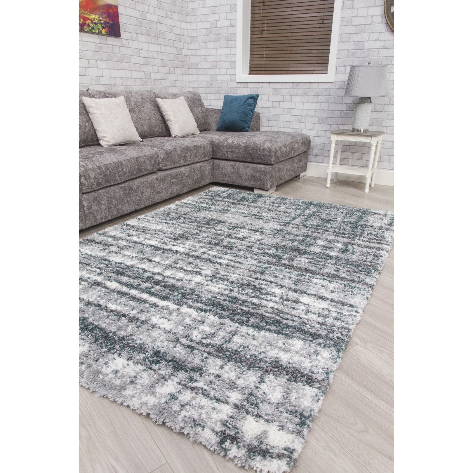 Green/Grey Shaggy Abstract Rug - Fantasy Shimmer