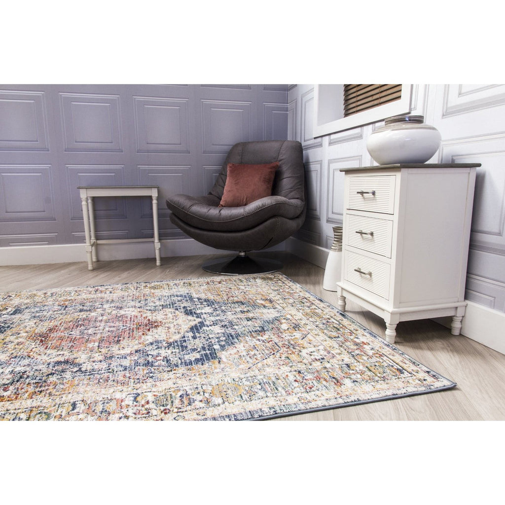 Blue Distressed Rug - Boho Medallion