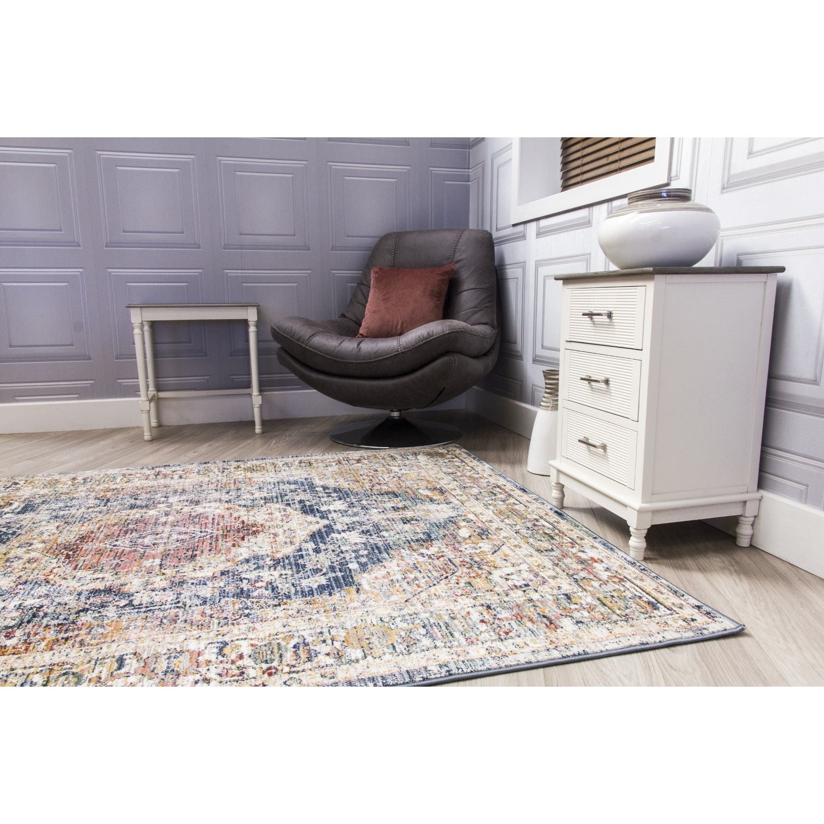 Blue Distressed Rug - Boho Medallion