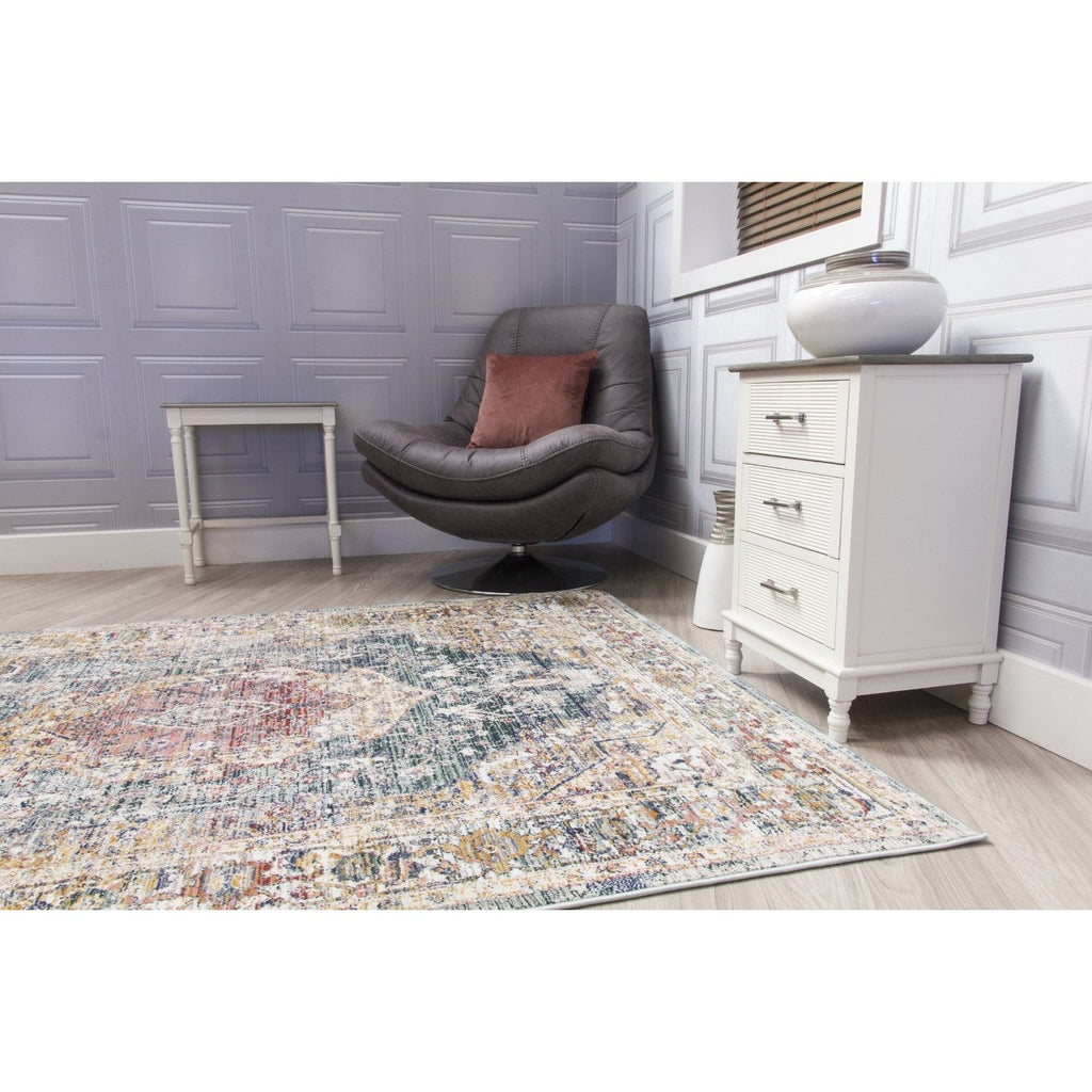 Green Distressed Rug - Boho Medallion