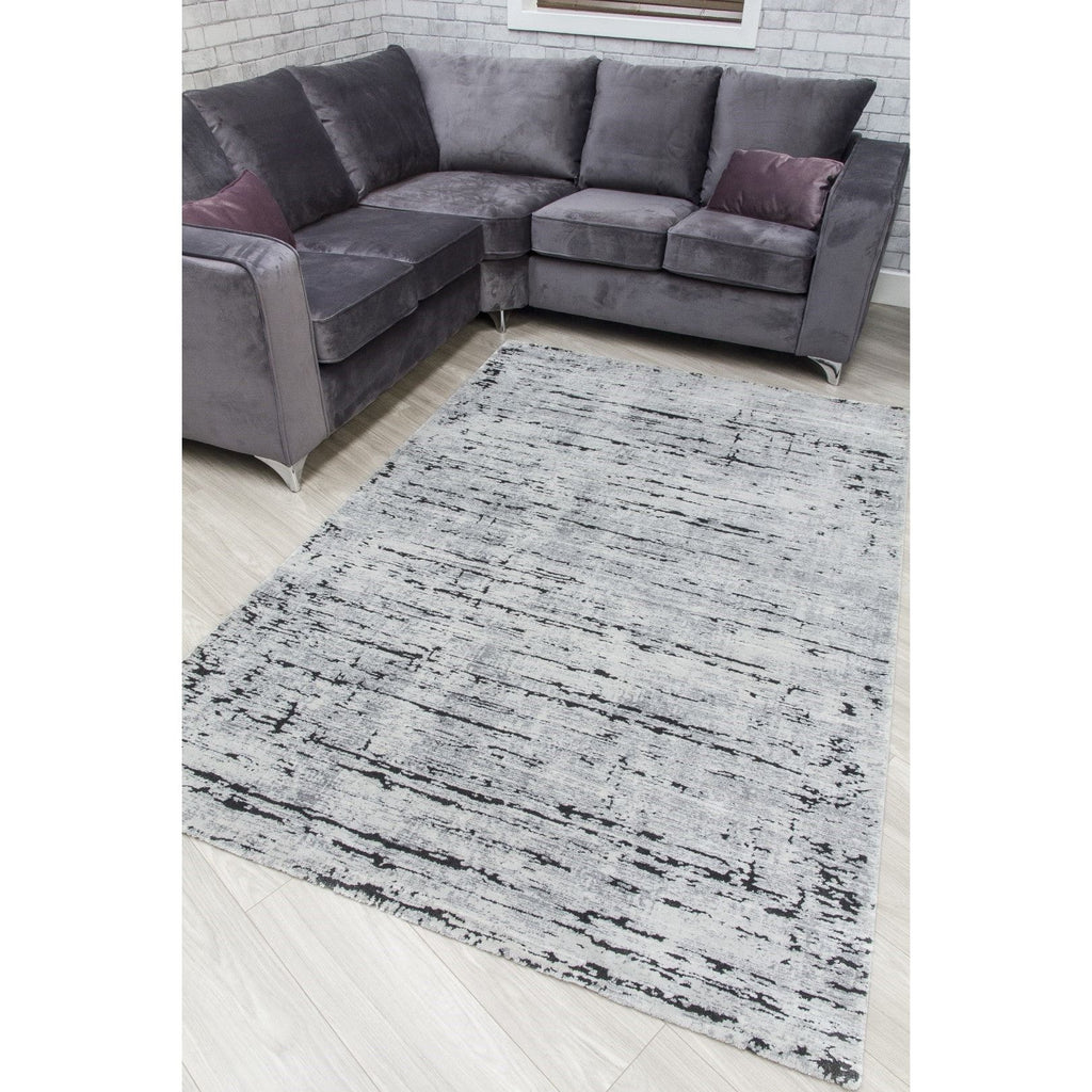 Grey Black Abstract Rug - Rococo Crevassi