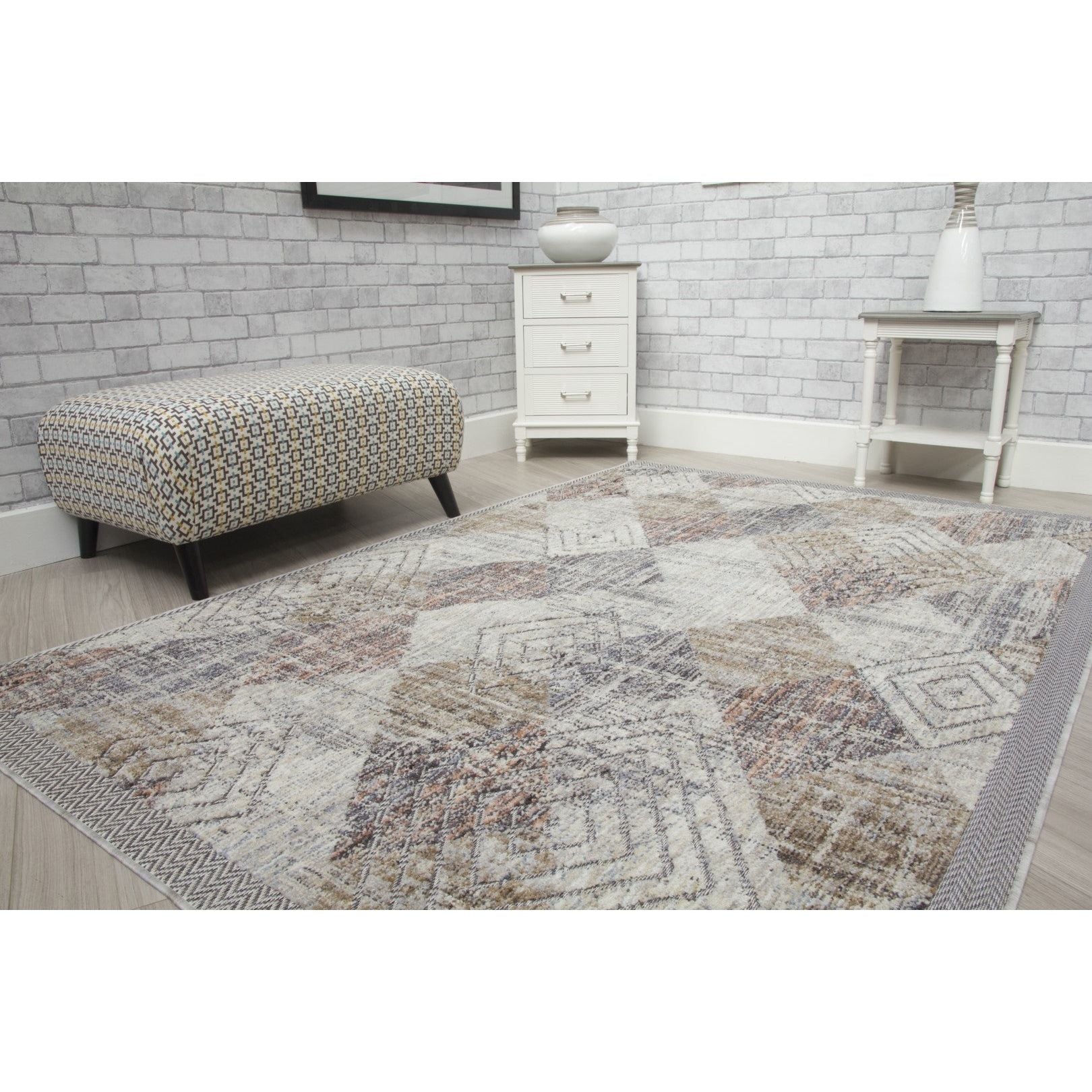Beige Cream Modern Rug - Revive Rhomba