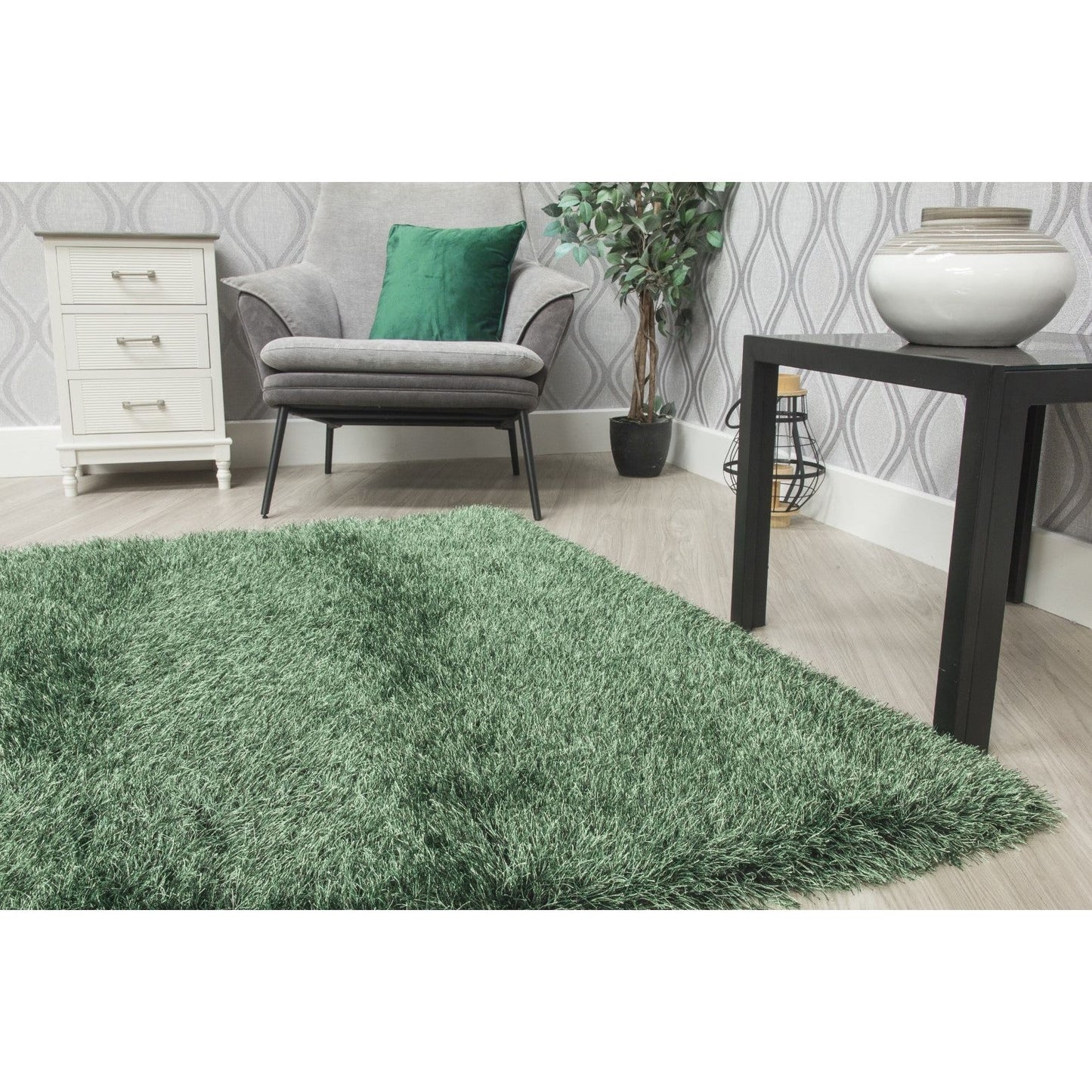 Green Shaggy Rug - Bentley