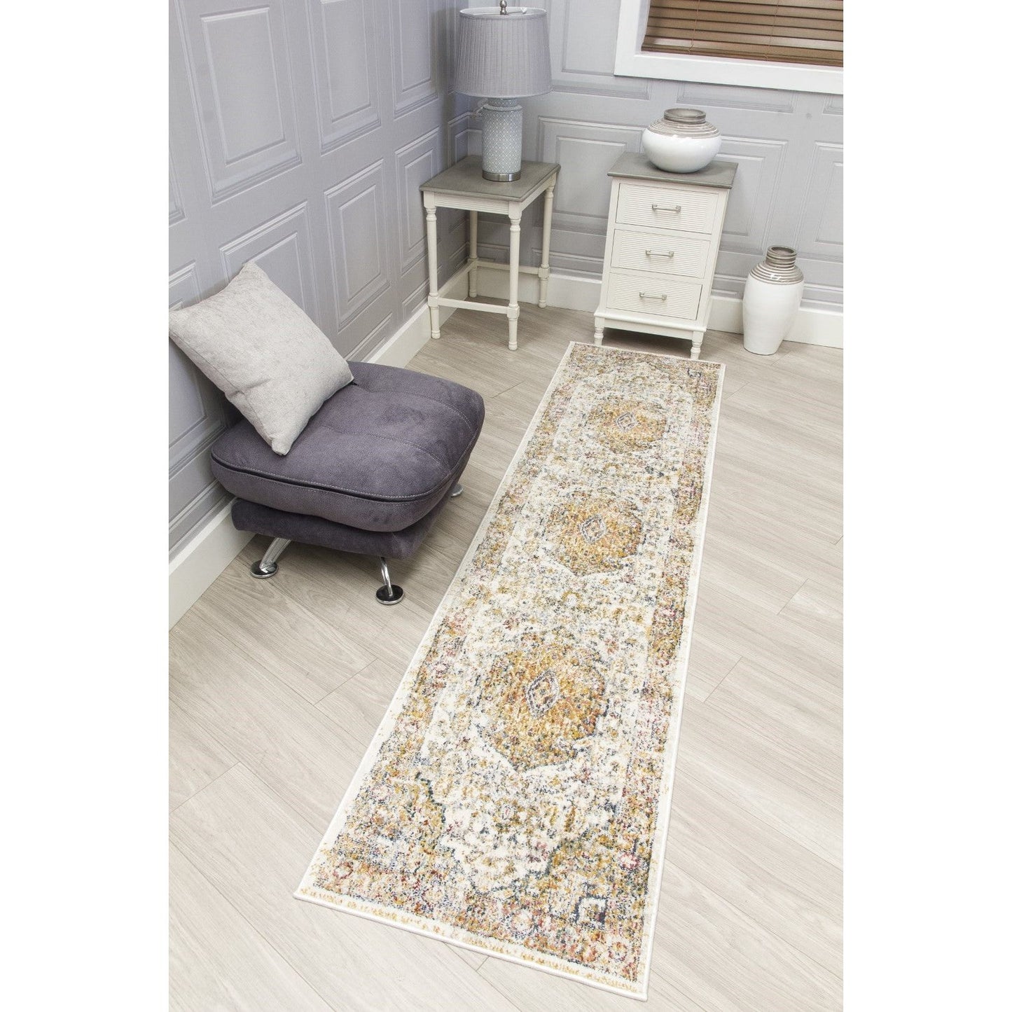 Natural Cream Distressed Rug - Boho Medallion