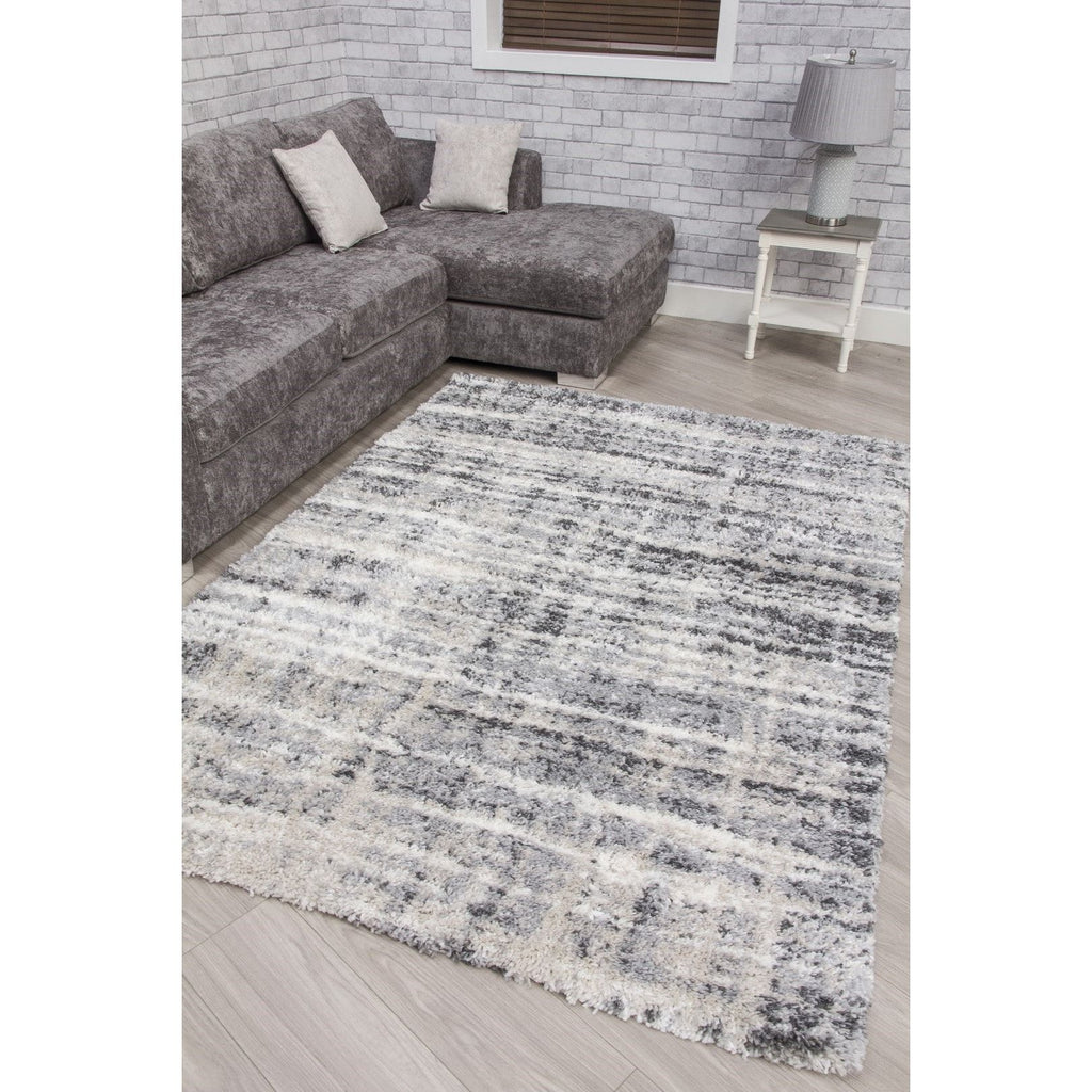 Grey Shaggy Abstract Rug - Fantasy Shimmer