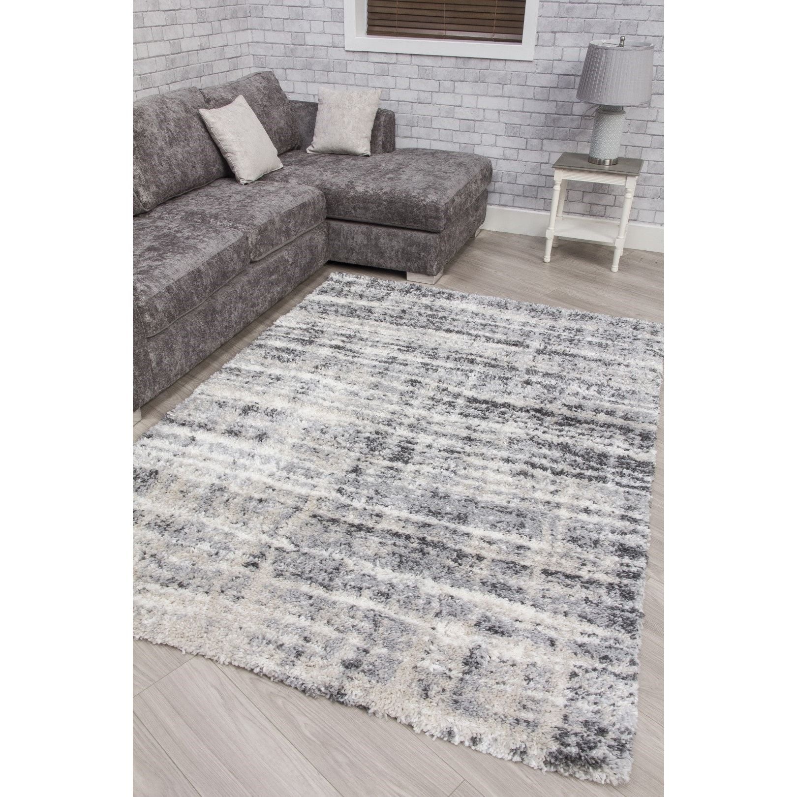 Grey Shaggy Abstract Rug - Fantasy Shimmer