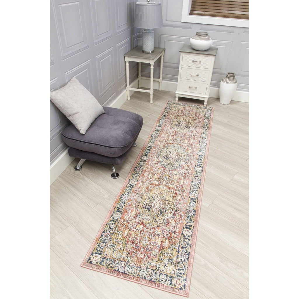 Pink Distressed Rug - Boho Medallion