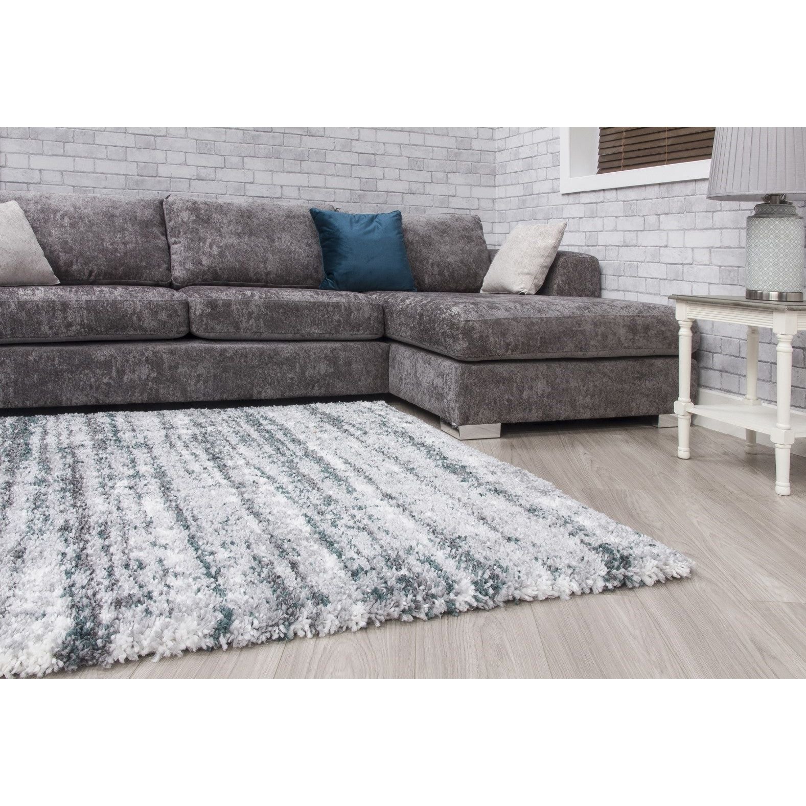Green/Grey Shaggy Abstract Rug - Fantasy Shimmer