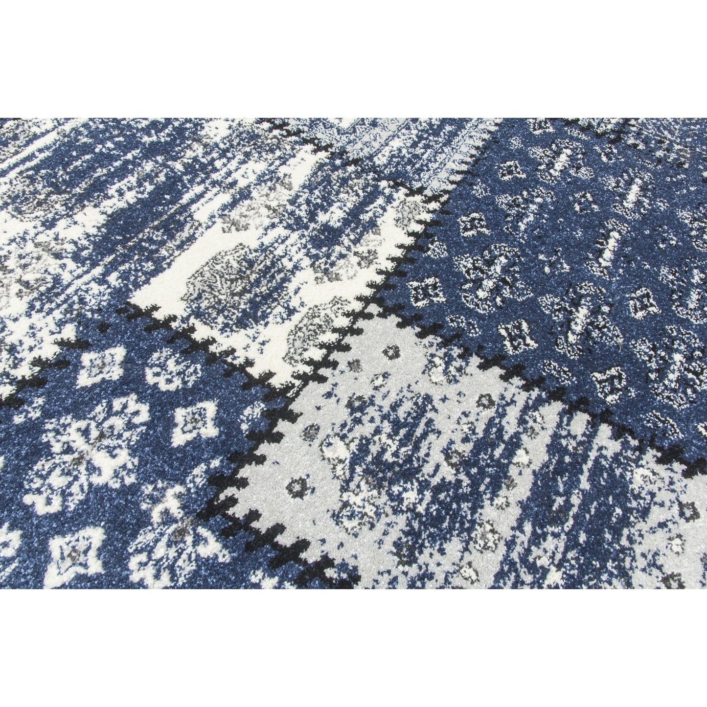 Navy Grey Patchwork Rug - Antika