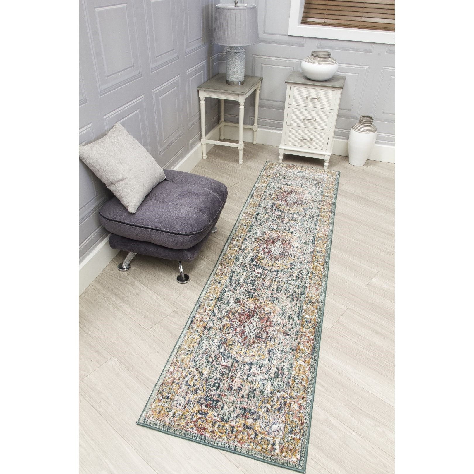 Green Distressed Rug - Boho Medallion