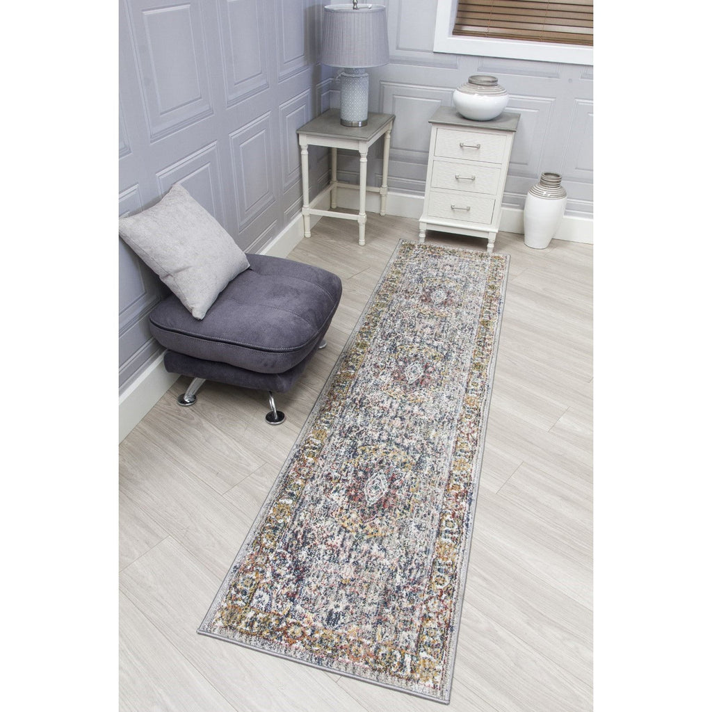 Grey Distressed Rug - Boho Medallion