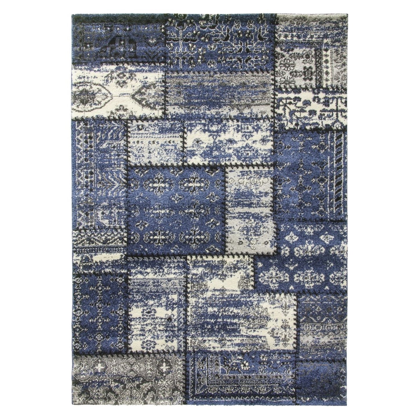 Navy Grey Patchwork Rug - Antika