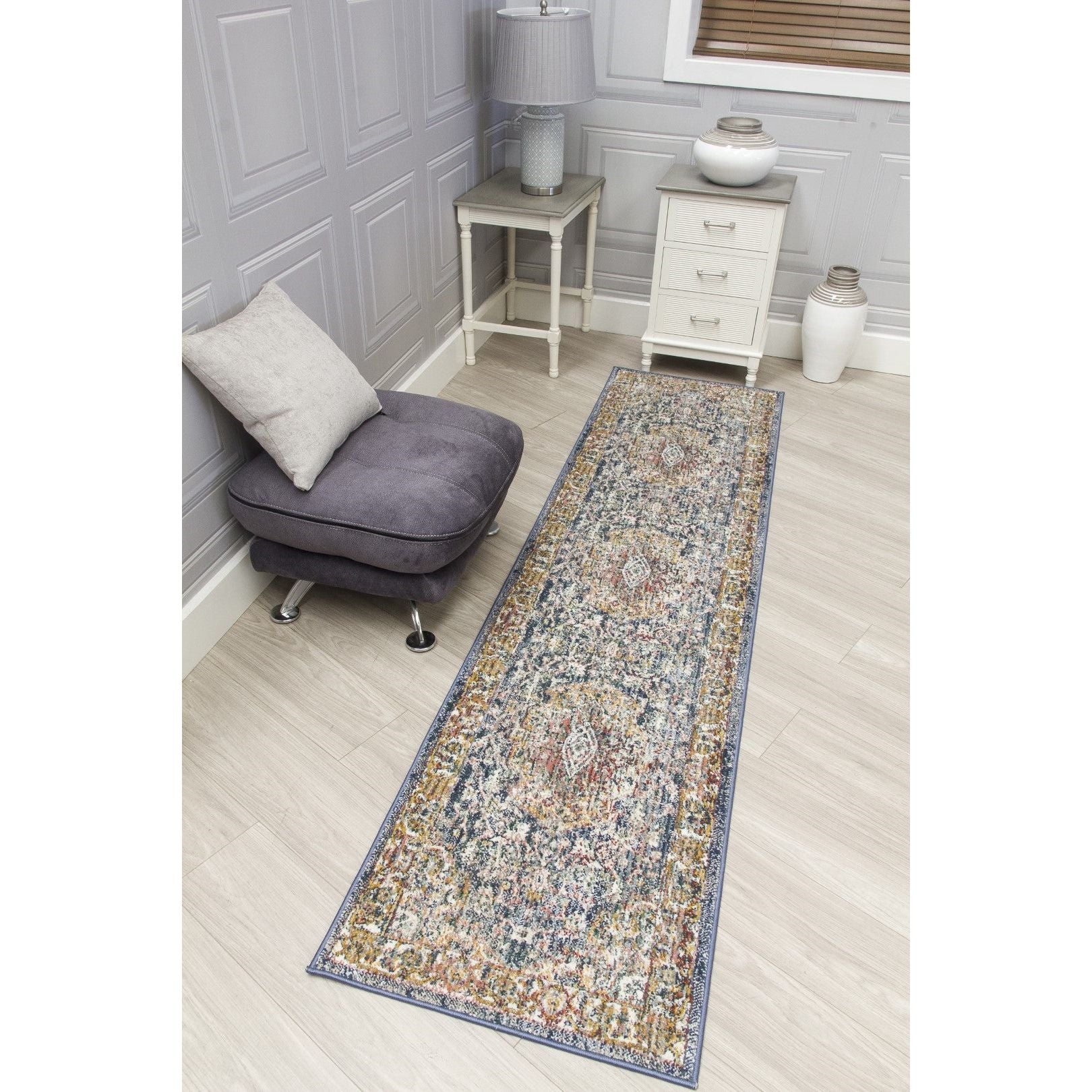 Blue Distressed Rug - Boho Medallion