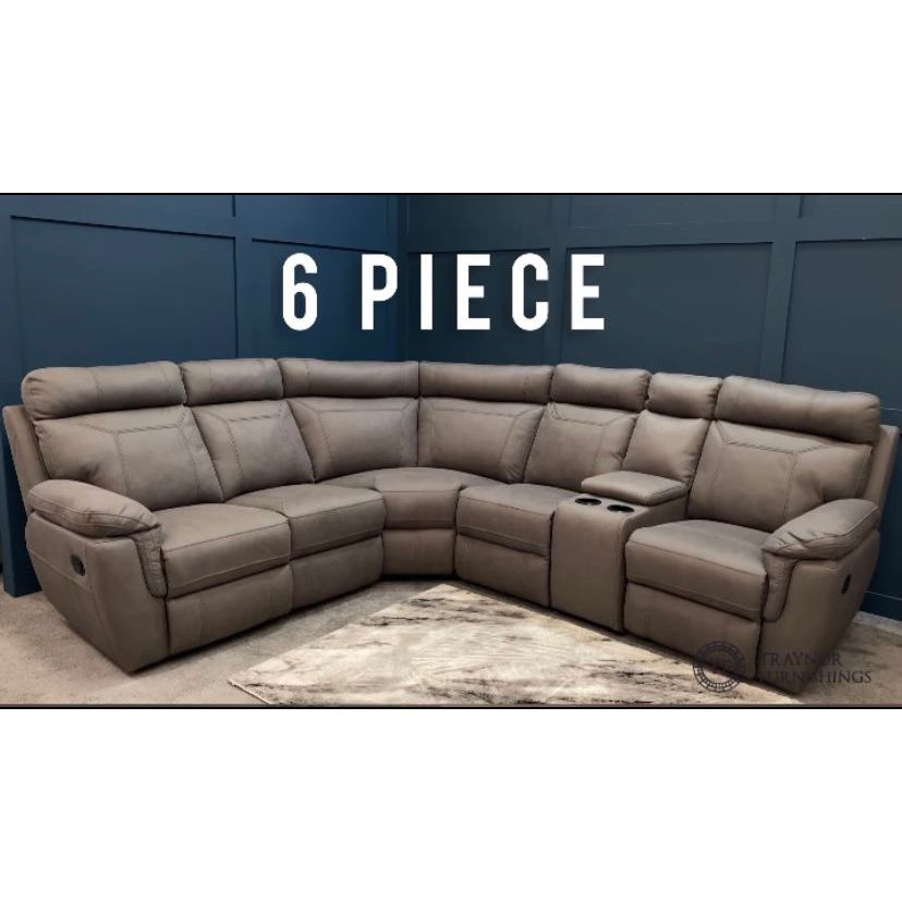 Noah Corner - Grey Suede Fabric (6 Piece)