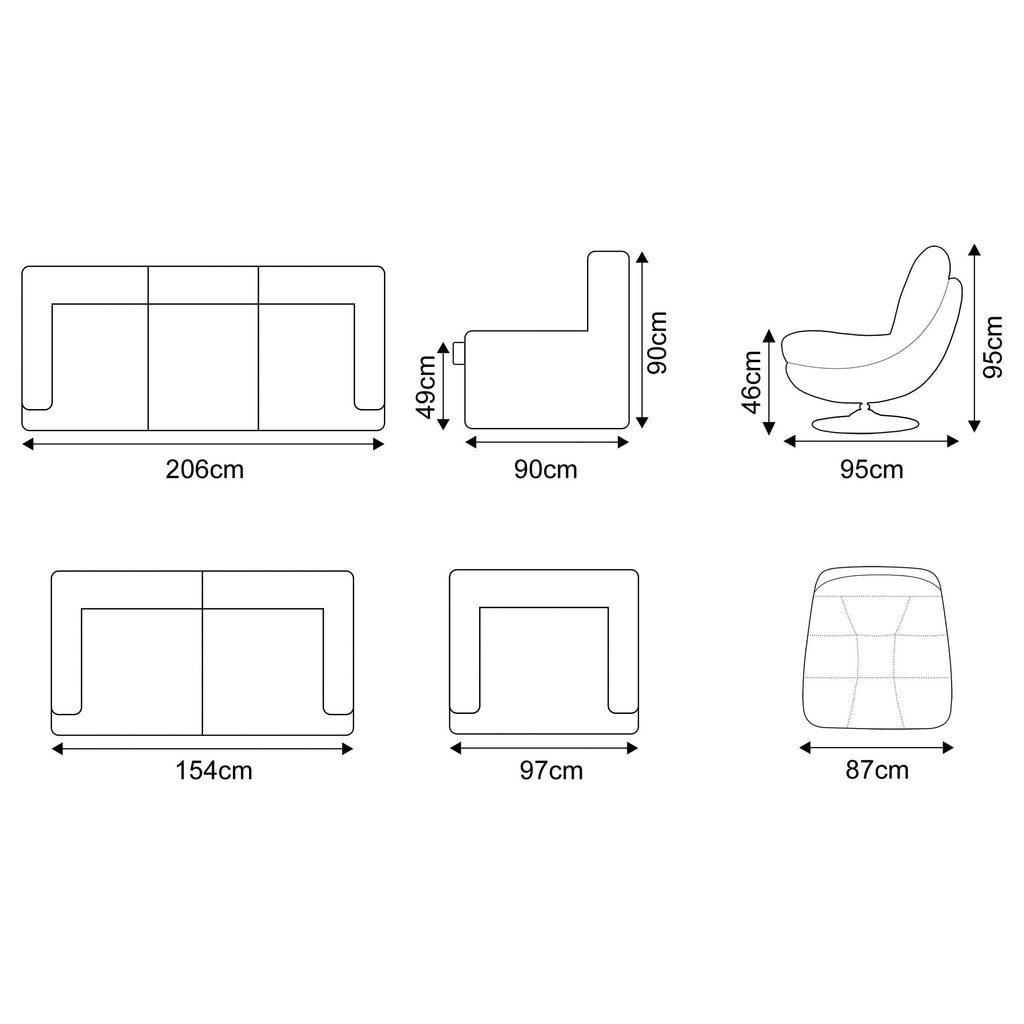 Portland Reclining  Sofa Range - Dark Grey Fabric