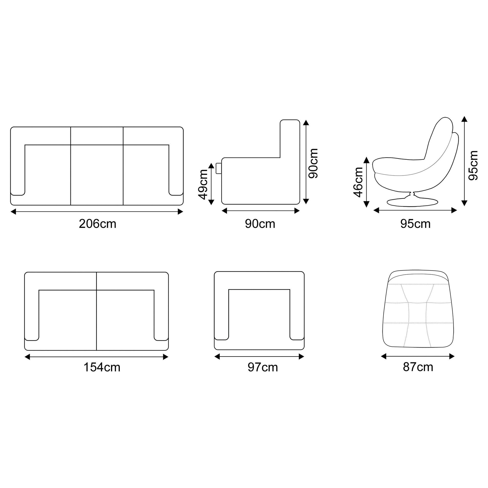 Portland Reclining  Sofa Range - Dark Grey Fabric