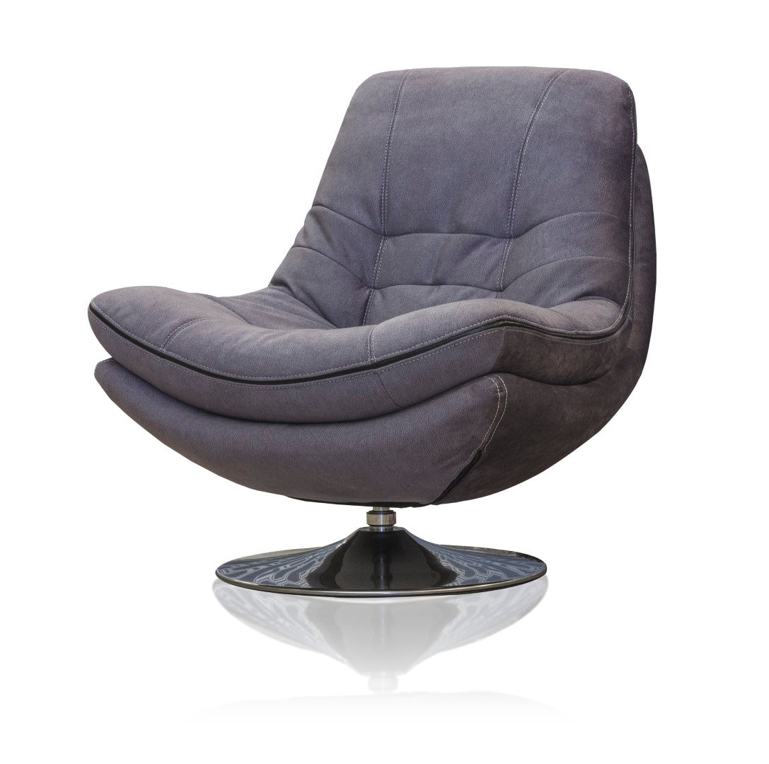 Zoey Accent Swivel Chair & Stool - Soft Dark Grey Fabric