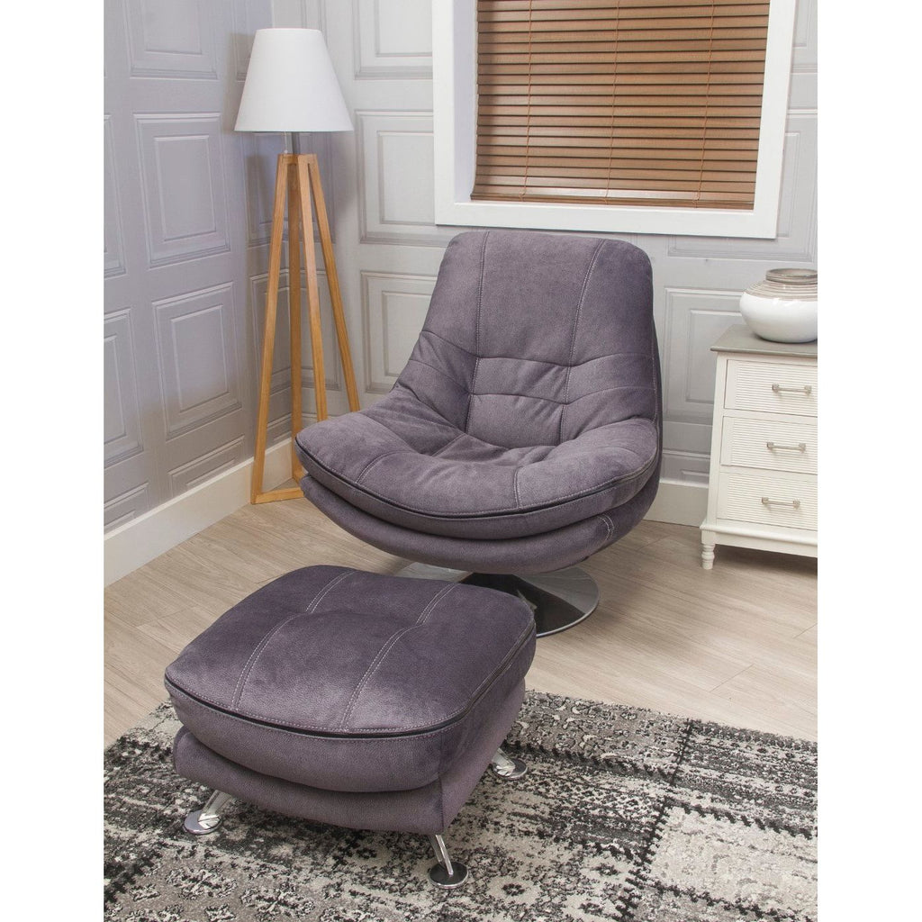 Zoey Accent Swivel Chair & Stool - Soft Dark Grey Fabric