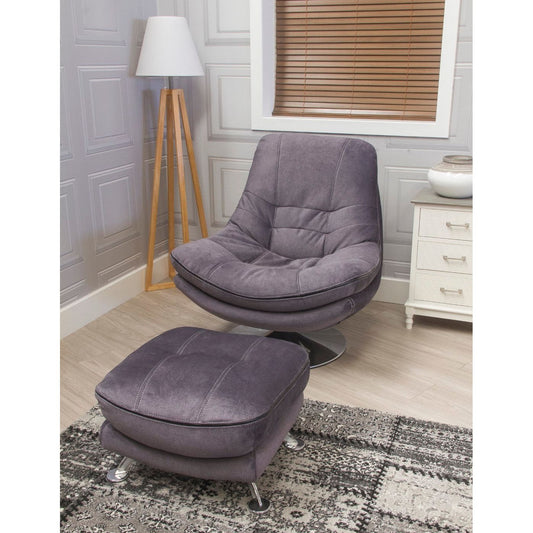 Zoey Accent Swivel Chair & Stool - Soft Dark Grey Fabric