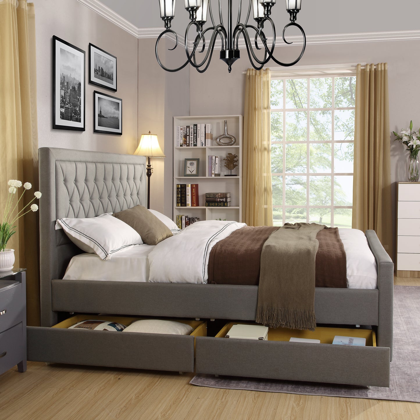 Las Vegas Storage Bed Frame - Soft Grey Fabric