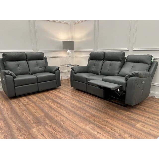 Renzo Full Leather Electric recliner Sofa Range  - Anthracite