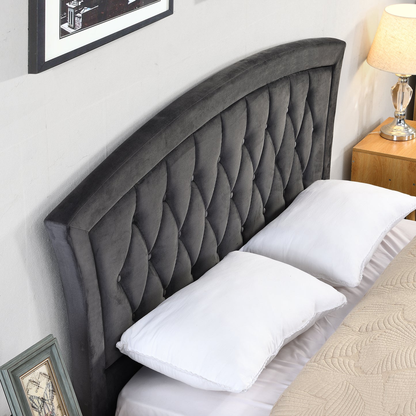 Lauren Soft Grey Velvet Bed Frame