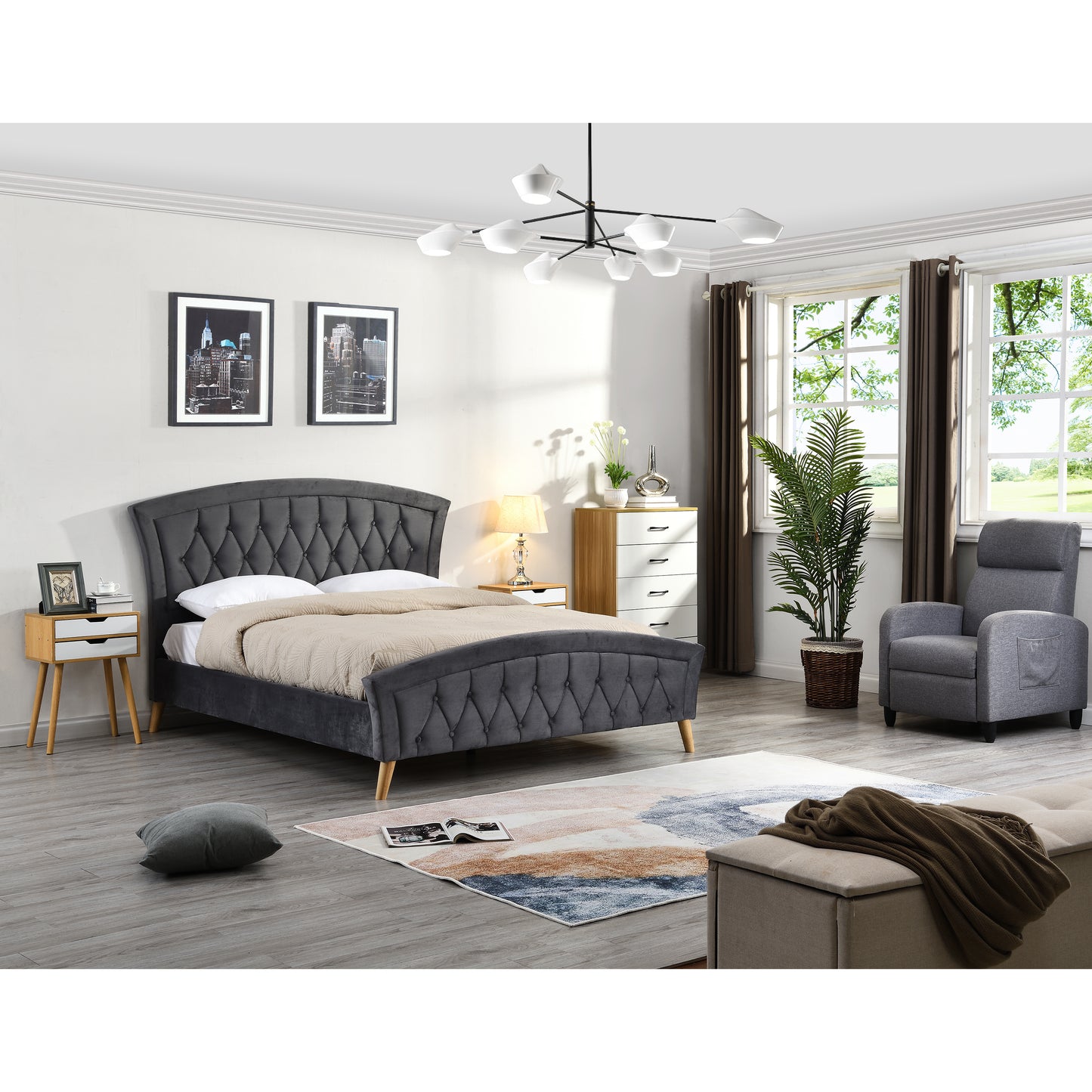 Lauren Soft Grey Velvet Bed Frame