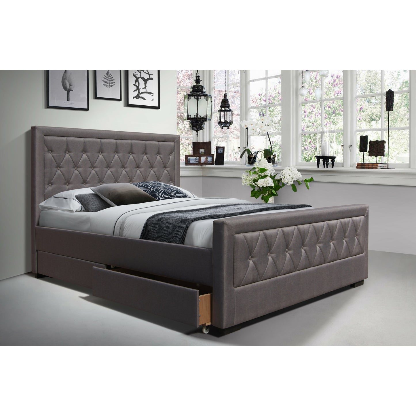 Las Vegas Storage Bed Frame - Soft Grey Fabric