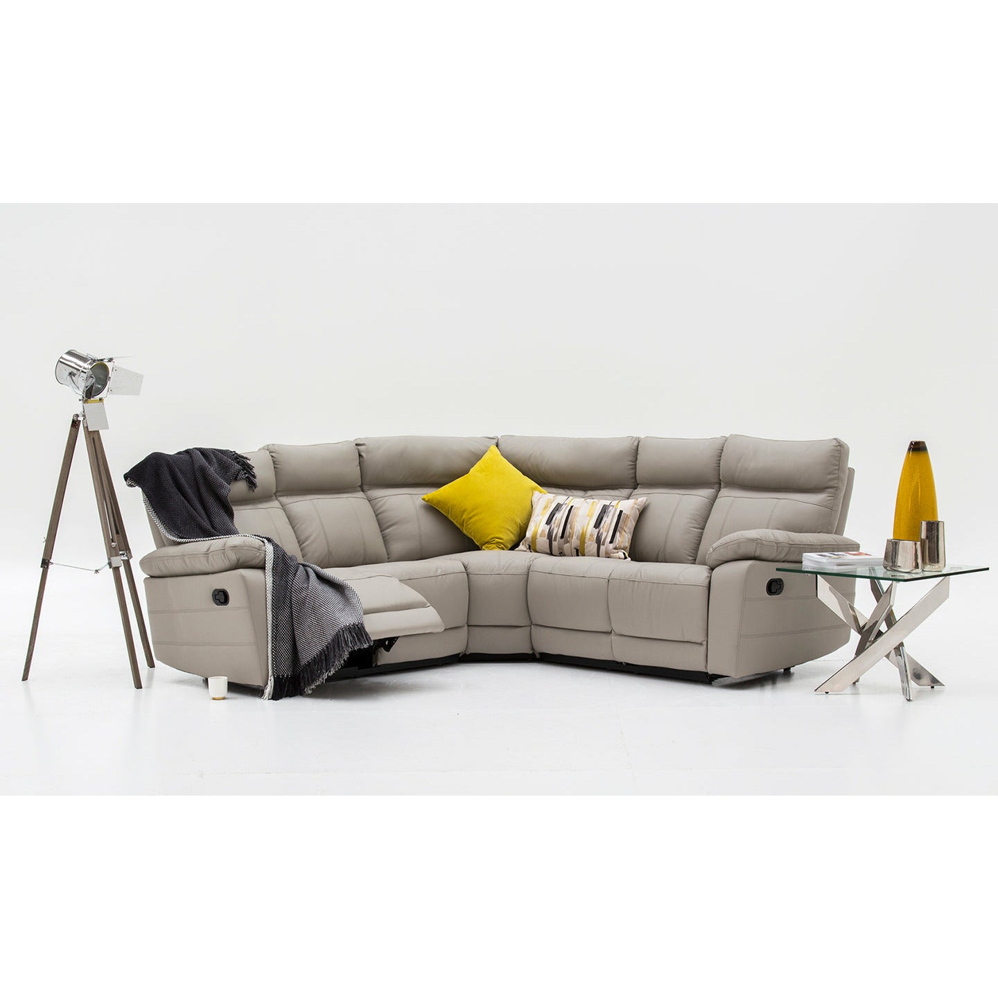 Lucca Leather/Match Electric Corner - Light Grey