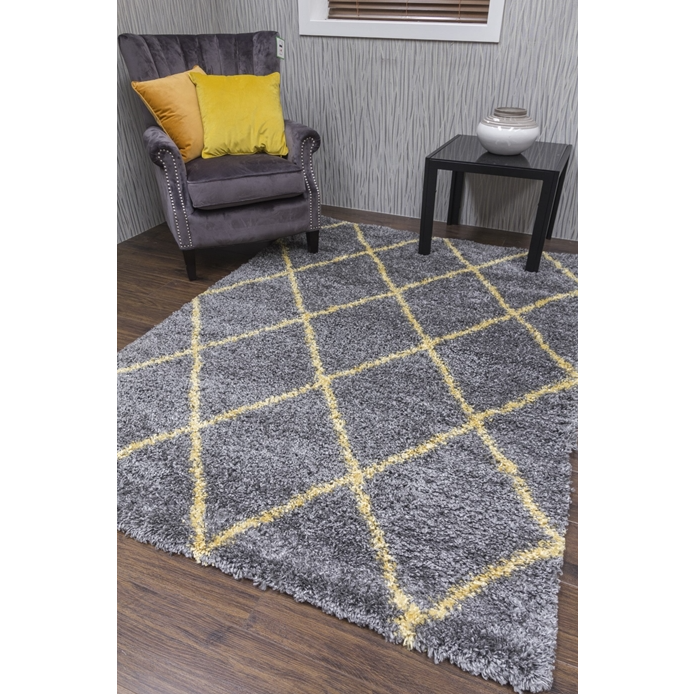 Fantasy Trellis Shaggy - Dark Grey / Yellow