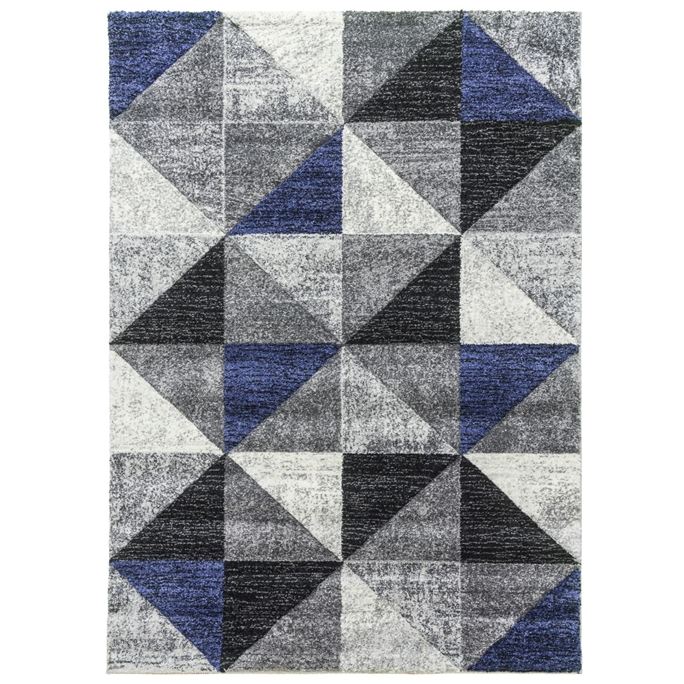 Navy Blue Grey Geometric Triangles Rug - Impulse Triad