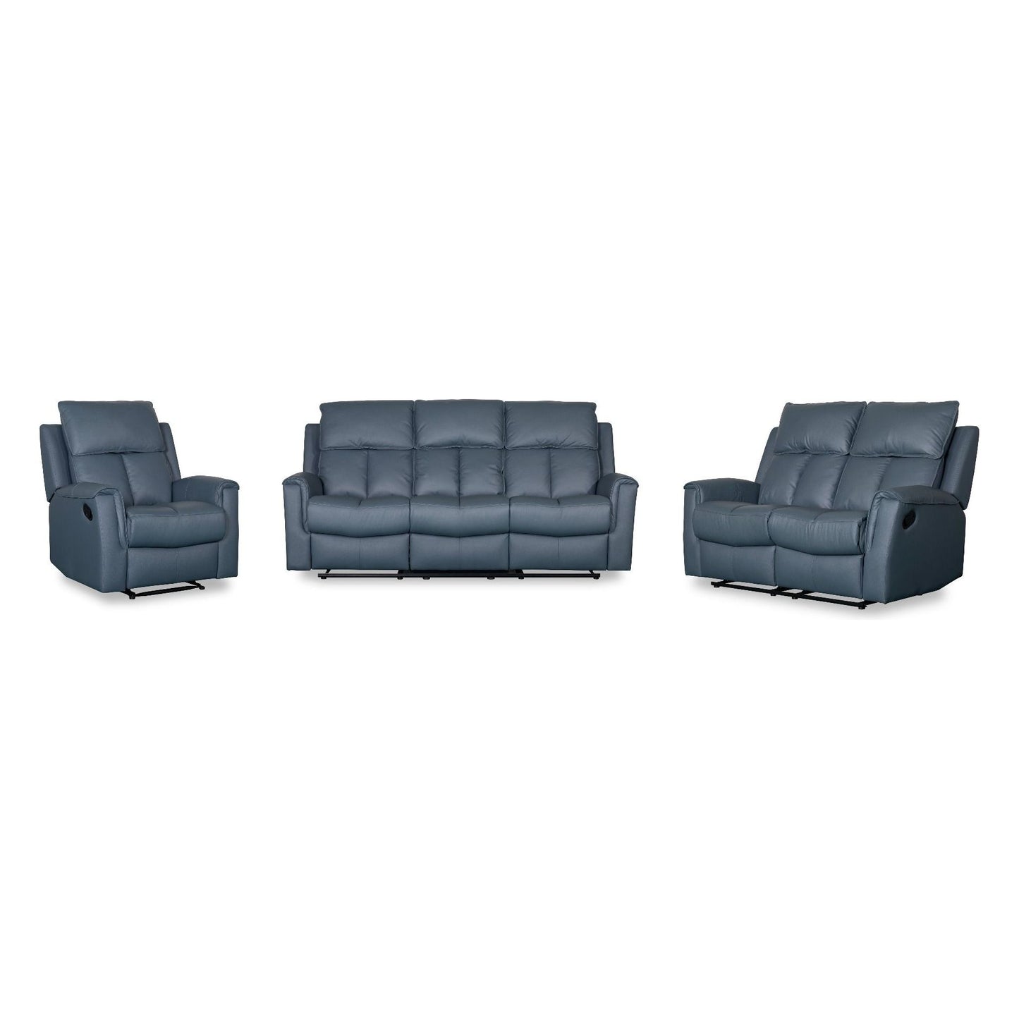 Jaxon 3 Seater- Blue Grey Leather - Recliner