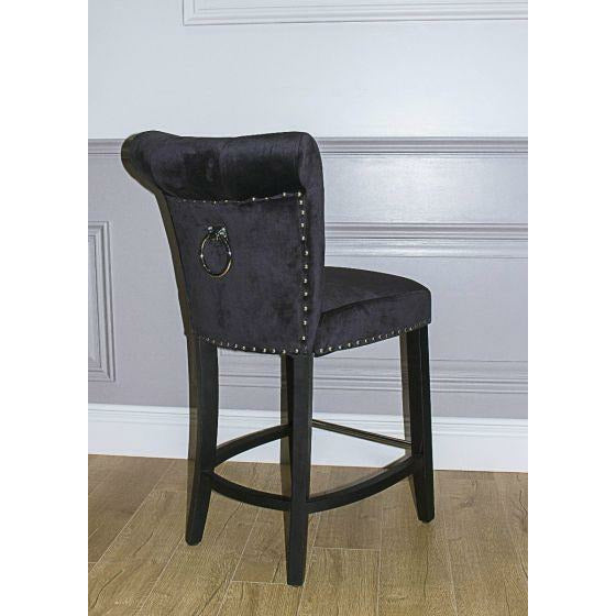 Black Velvet Breakfast Bar Stool with Knocker