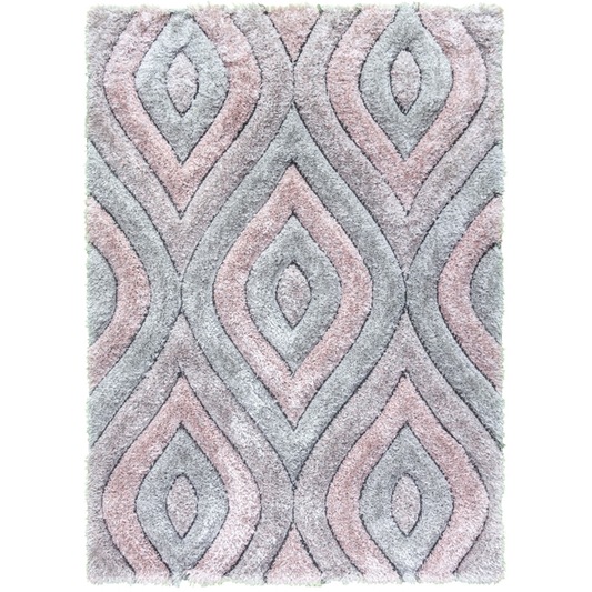 Luxus Teardrop - 3D Shaggy Rug - Grey/Pink