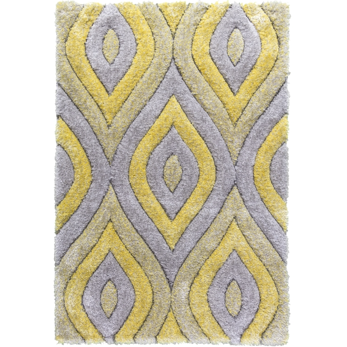 Luxus Teardrop - 3D Shaggy Rug - Grey/Yellow