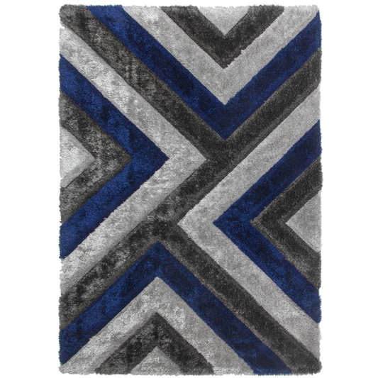 Luxus Cascade - 3D Shaggy Rug - Grey/Navy