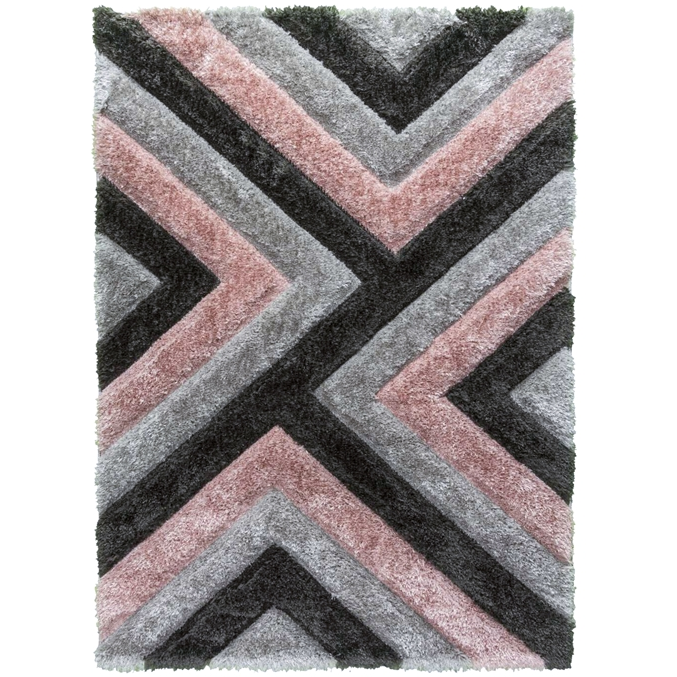 Luxus Cascade - 3D Shaggy Rug - Grey/Pink