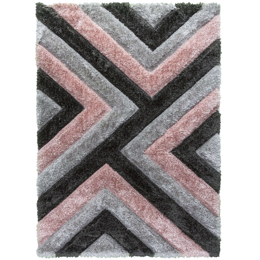 Luxus Cascade - 3D Shaggy Rug - Grey/Pink