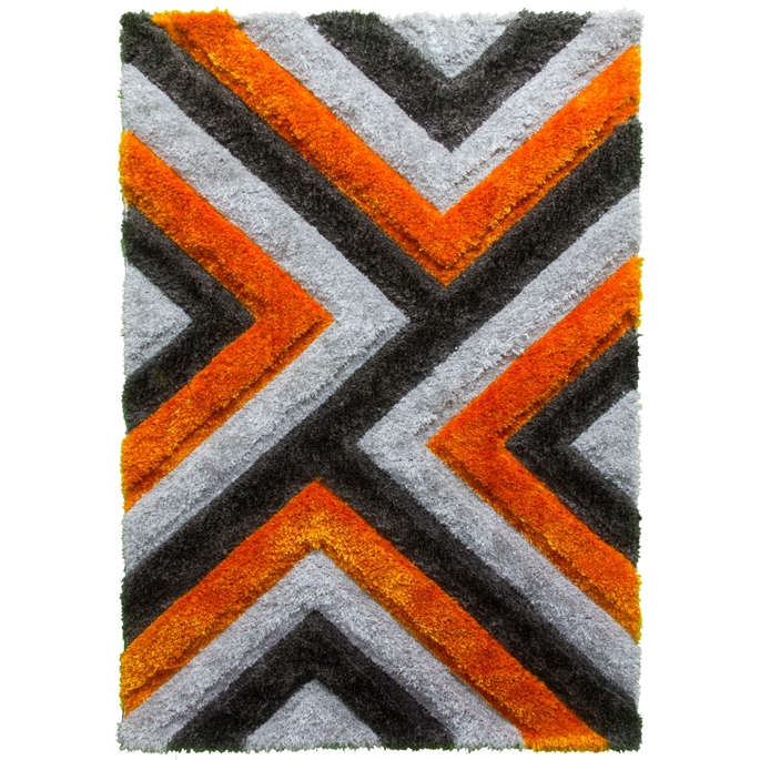 Luxus Cascade - 3D Shaggy Rug - Grey/Orange