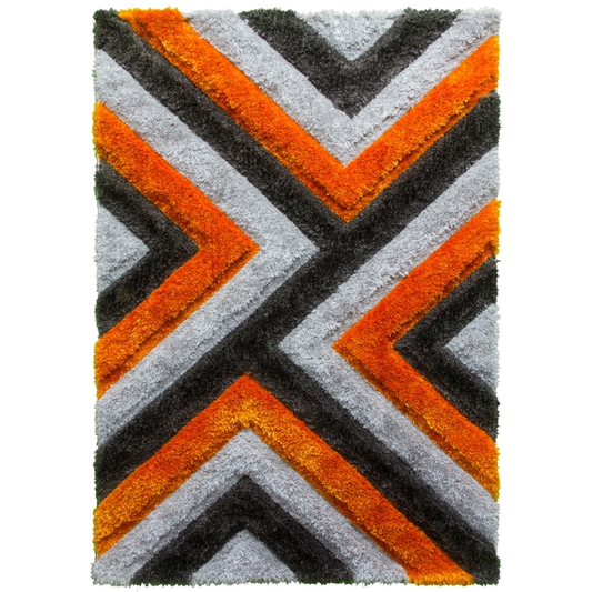 Luxus Cascade - 3D Shaggy Rug - Grey/Orange