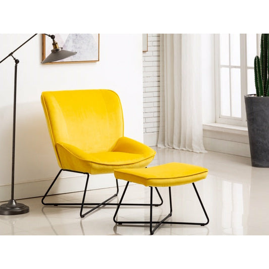 Jolene Chair & Stool Yellow Velvet