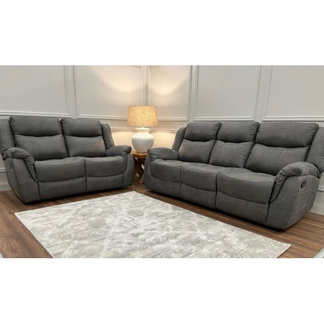 Nevada Reclining  Sofa Range - Dark Grey Suede Fabric