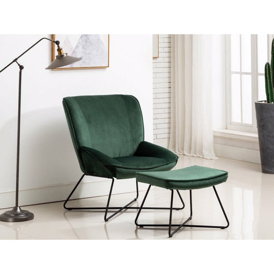 Jolene Chair & Stool Green Velvet