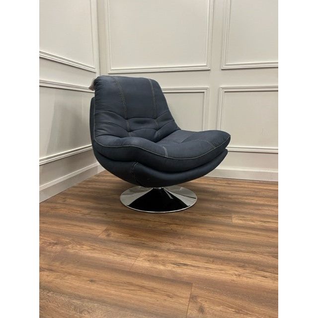 Zoey Accent Swivel Chair & Stool - Denim