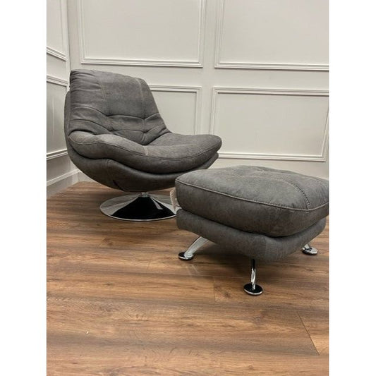 Zoey Accent Swivel Chair & Stool - Dark Grey